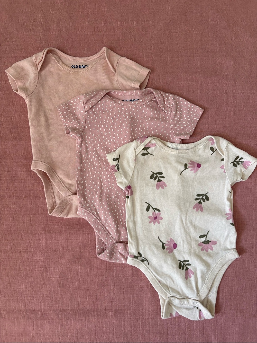 🌸 Baby Girl Old Navy Pink & Cream Floral One-piece 3-Pack